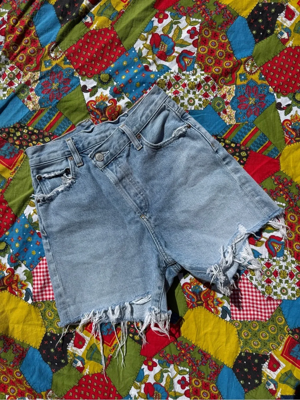 Agolde criss cross denim shorts
